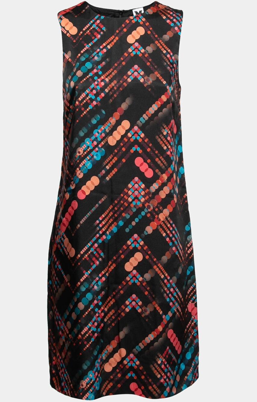 M Missoni Printed Synthetic Silk Sleeveless Shift Dress Black Multi Size 40 NWT
